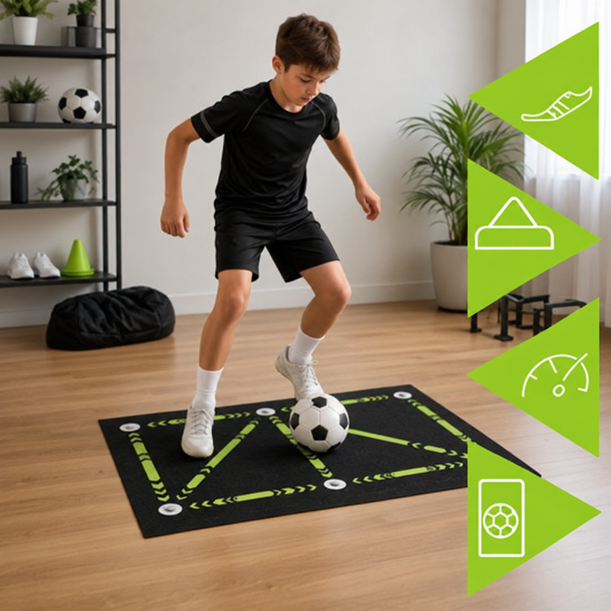 Fotbollsträningsmatta 90 x 60 cm – dribbling, teknik och koordination