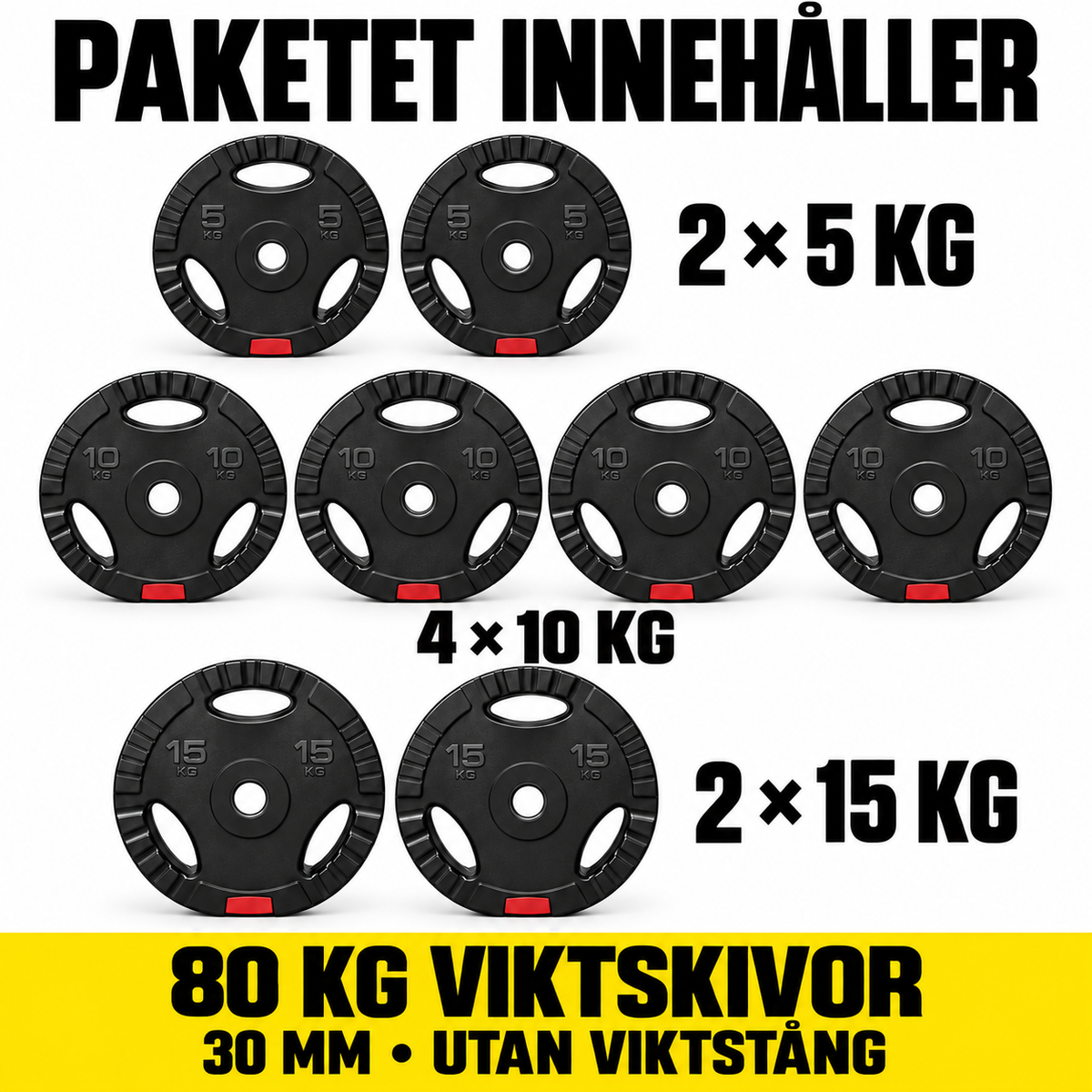 80 kg viktskivor med grepp – 30 mm