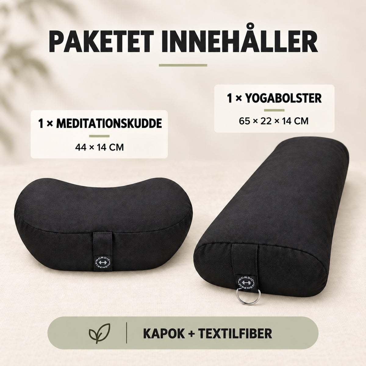 Yogabolster och meditationskudde – svart paket