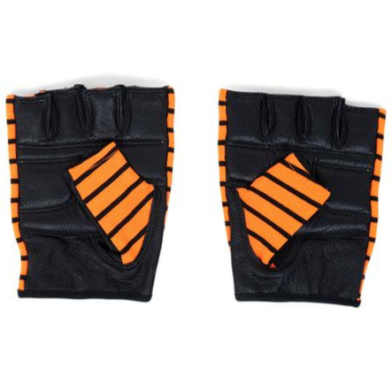 Träningshandskar med lädergreppsyta i svart/orange från Nordic Strength