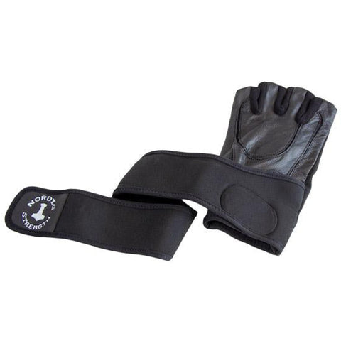 Träningshandskar med handledsstöd i svart läder från Nordic Strength