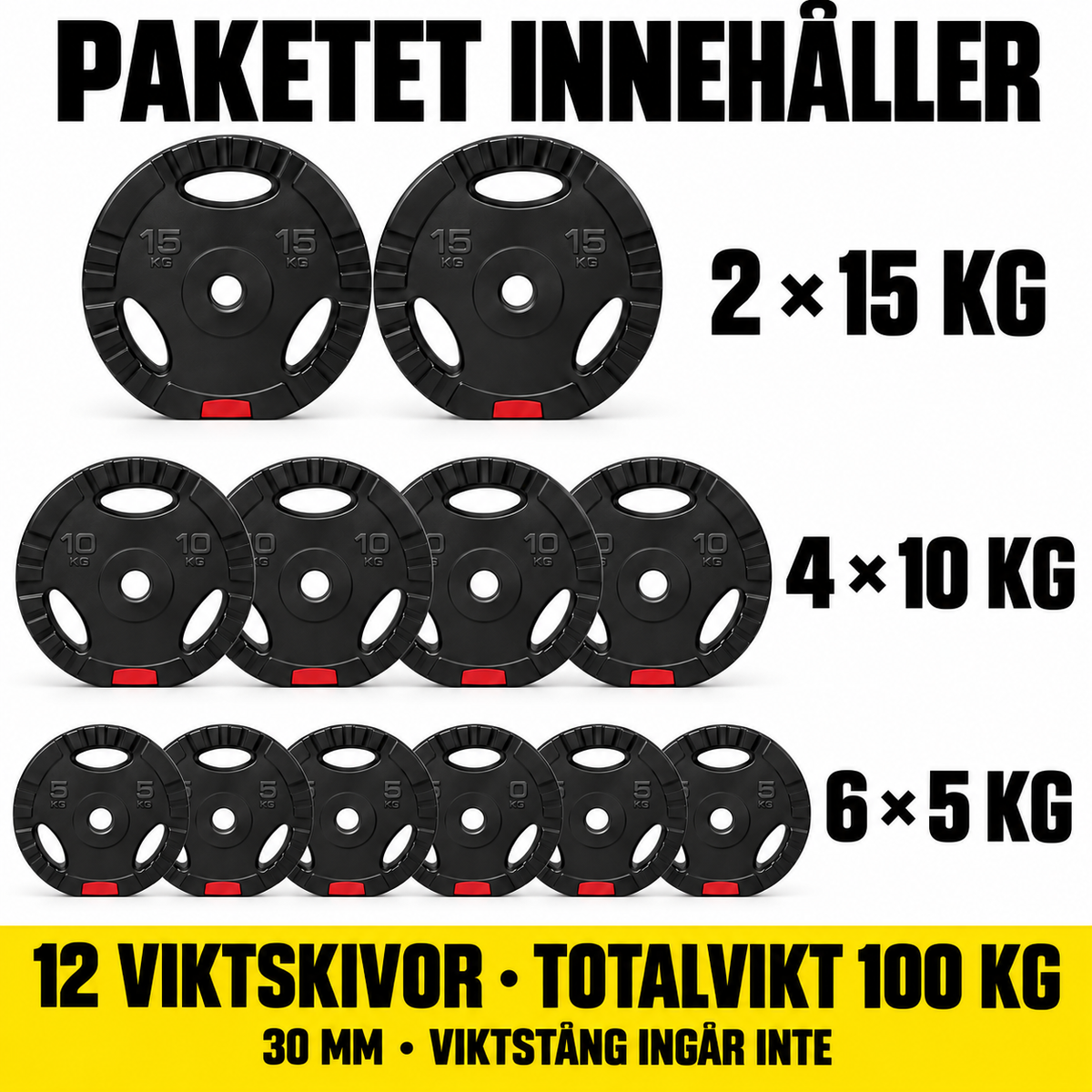 100 kg viktskivor med grepp – 30 mm