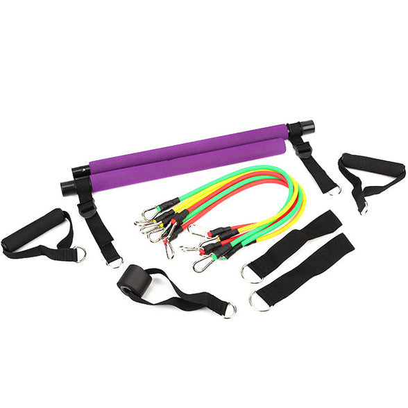 Pilates bar med justerbara remmar och 6 elastiska band