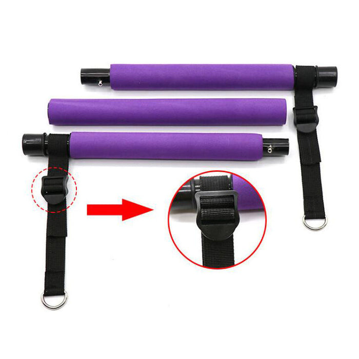 Pilates bar med justerbara remmar och 6 elastiska band