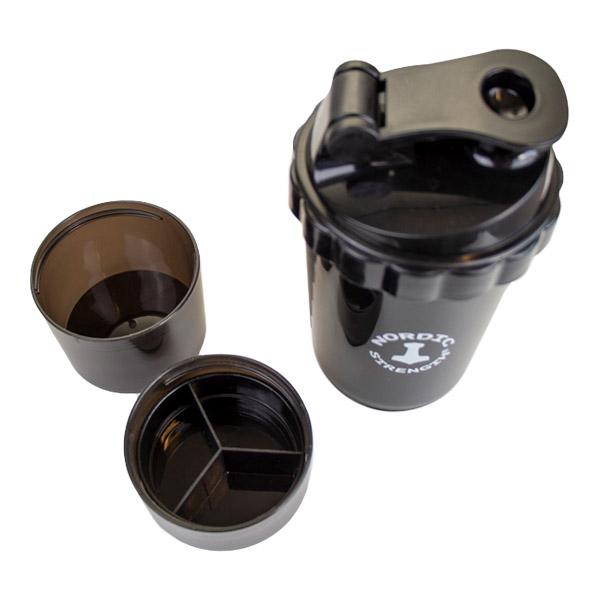 NS Shaker PRO - med extra portionsfack till protein och piller