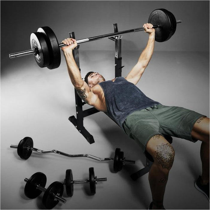 Träningsbänk med bänkpress-ställ svart (Gorilla)