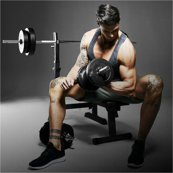 Träningsbänk med bänkpress-ställ svart (Gorilla)