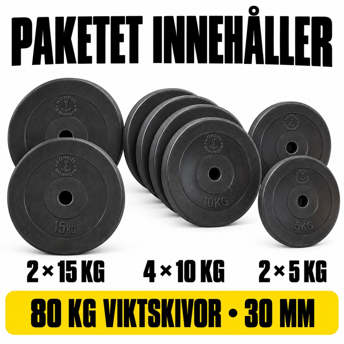 Viktskivspaket 80 kg i hårdplast | 30 mm