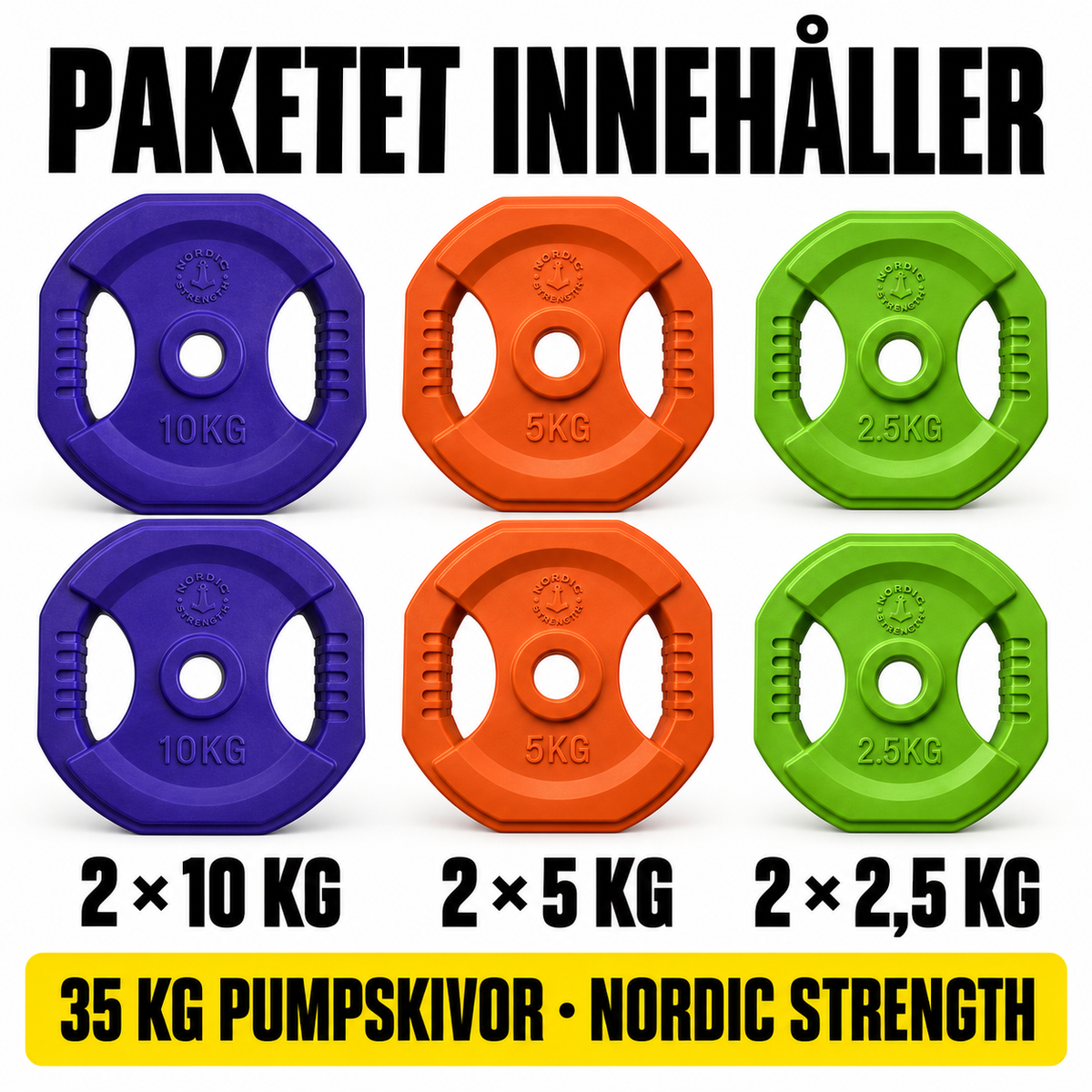 Färgat pumpskivset 35 kg | Nordic Strength