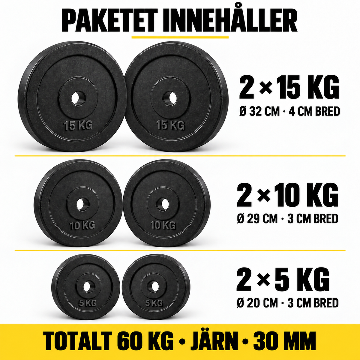 Viktskivspaket i järn 60 kg – 30 mm