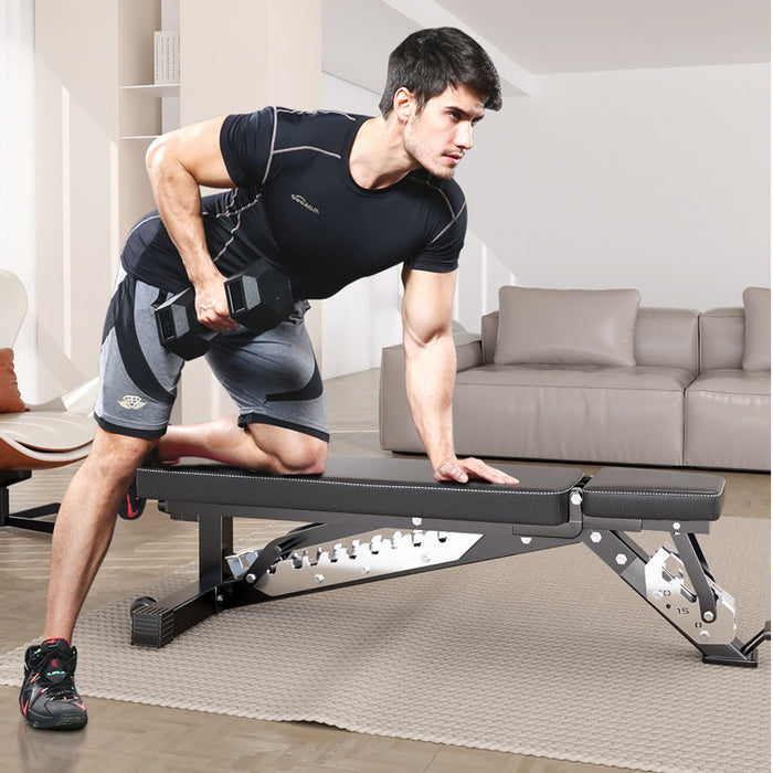 Justerbar & hopfällbar träningsbänk i stål och PU-läder