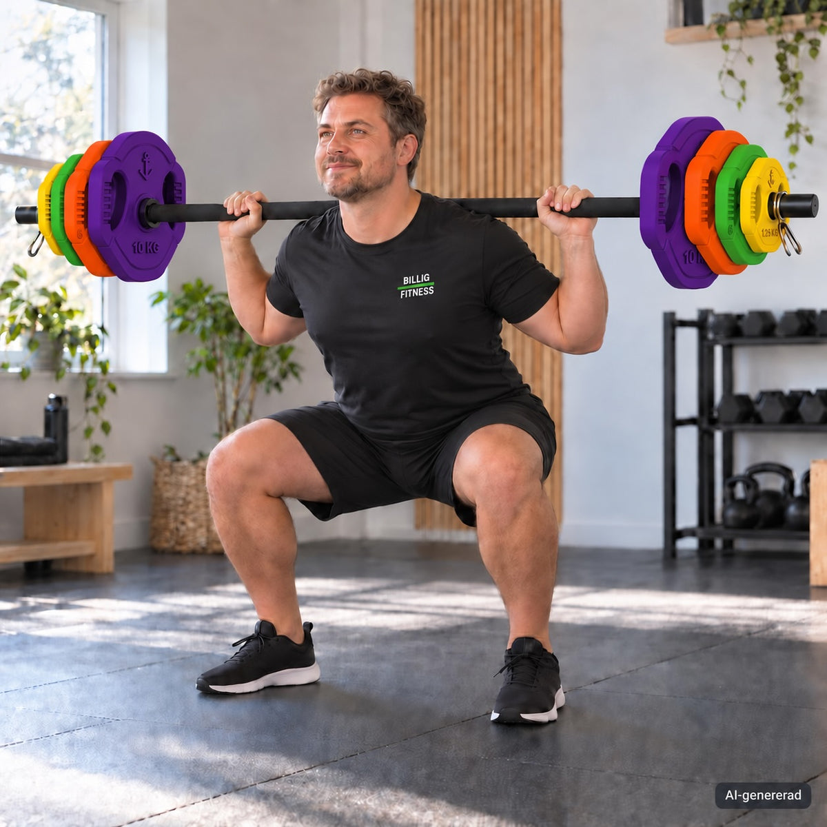Aerobic skivstångsset 40 kg med färgad och lila viktskivor
