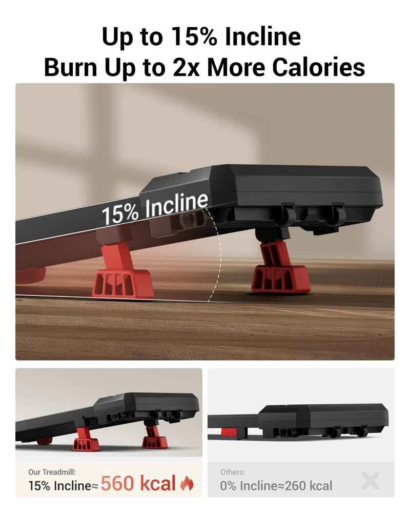 Walking Pad med 15 % lutning, vibration och tystgående 3,0 HK-motor