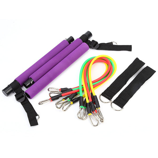 Pilates bar med justerbara remmar och 6 elastiska band